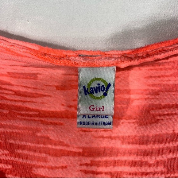 Kavio! Girl Florescent Salmon Color Ruffled Edge Sheer Mottled Tee - Picture 5 of 6